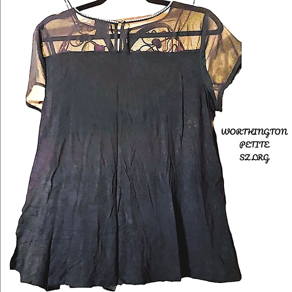 NWOT WORTHINGTON PETITE LARGE RHINESTONE NECKLINE, SHEER SHOULDERS/SLEEVES, - Picture 7 of 13